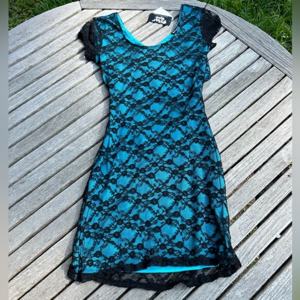Planet gold blue black lace dress nwt size large Whimsygoth fall date‎ night
